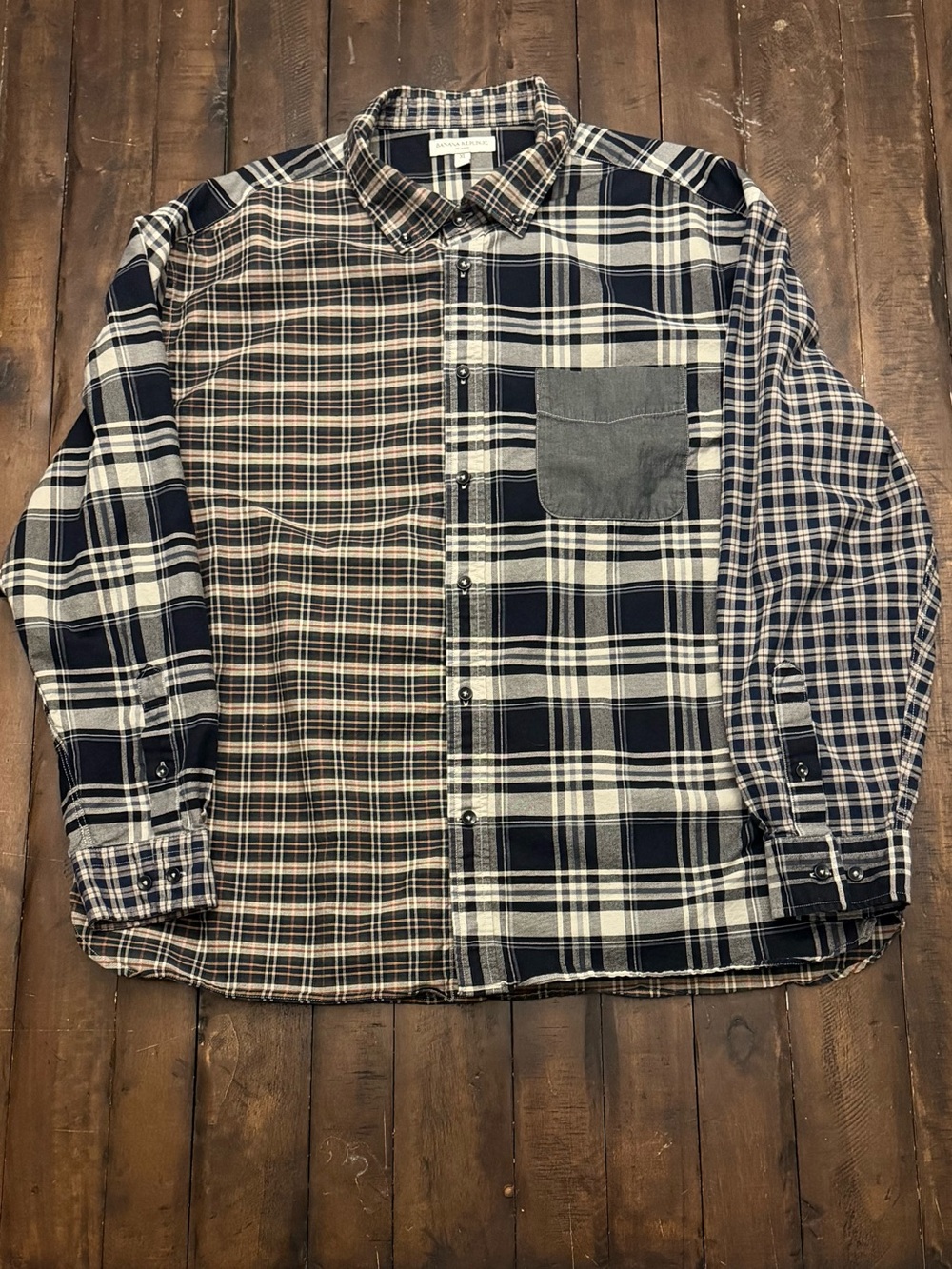 Banana Republic Men's XL Relaxed Patchwork Plaid Button Down Shirt NWOT